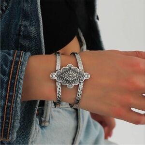 Silver Boho Western Hammered Cuff Bracelet